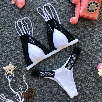 2019 Summer Sexy Women Mesh Patchwork Bikini Sets Push Up Padded Swimsuit Suit See Through Bikini Set Swimwear Beachwear Costume